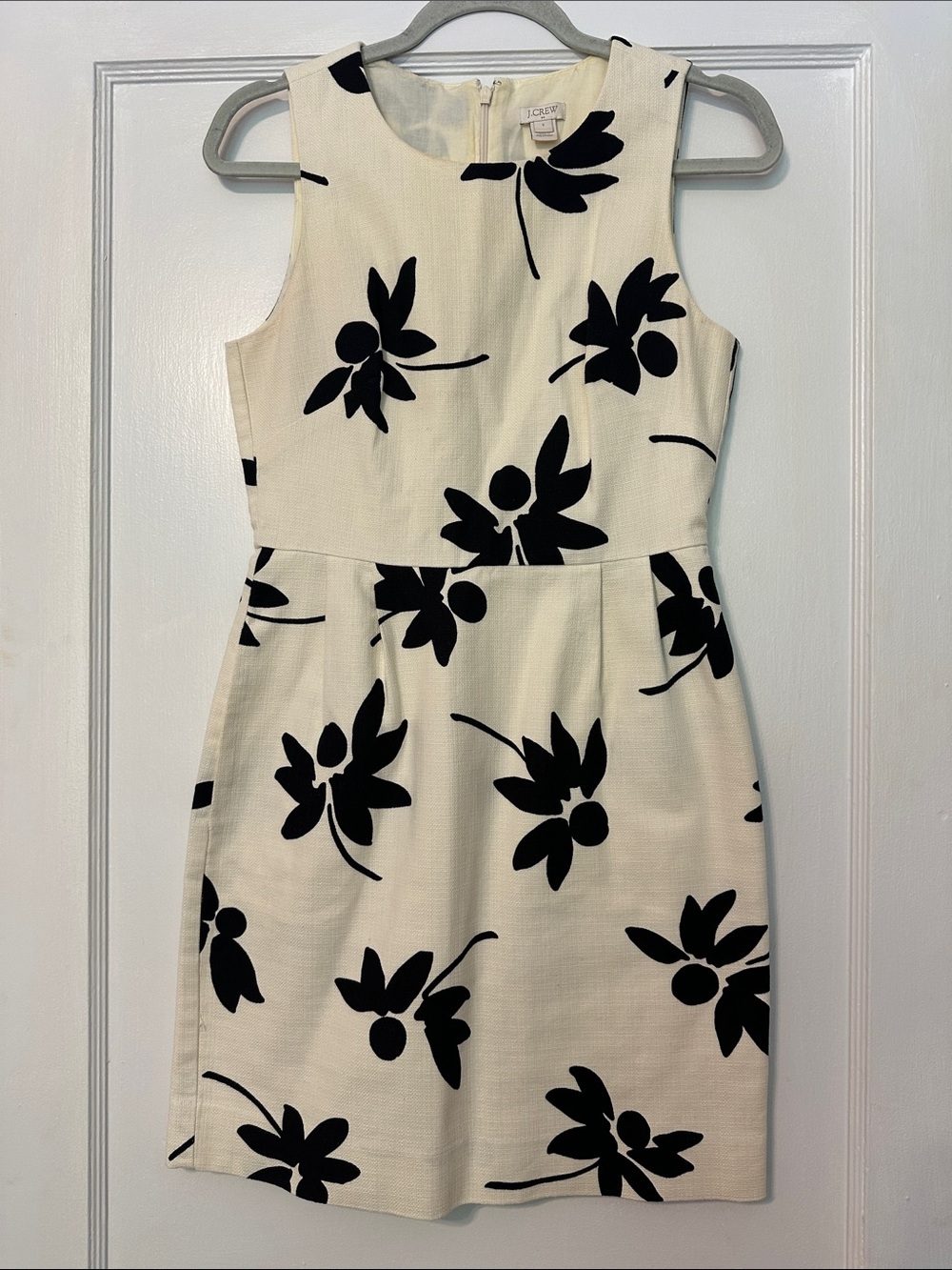 J. Crew Cream Mini Dress with Black Floral Print